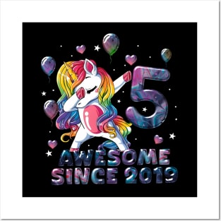 Flossing Unicorn 5 Year Old 5th Birthday Girl Unicorn Party Posters and Art